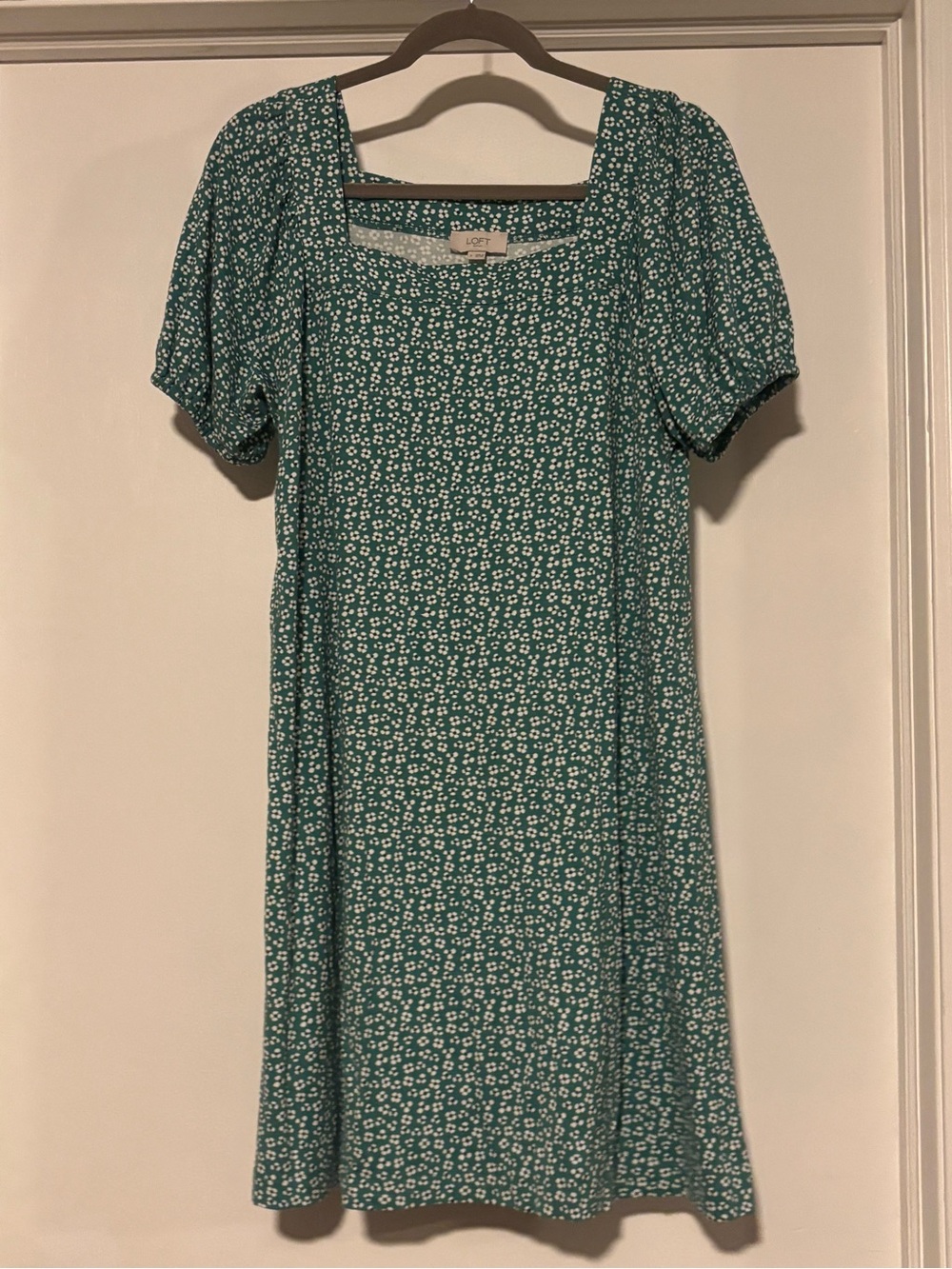 LOFT Teal Green Floral Square-Neck Midi Dress
